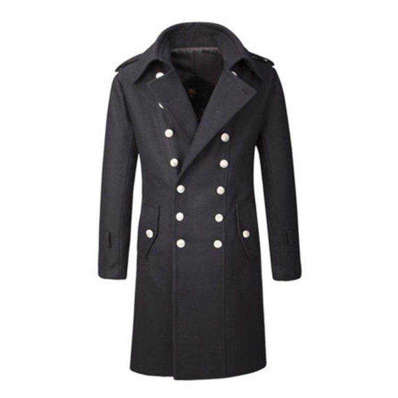 Mens Gothic Overcoat Military Double Breasted Wool Mens Trench Coat 